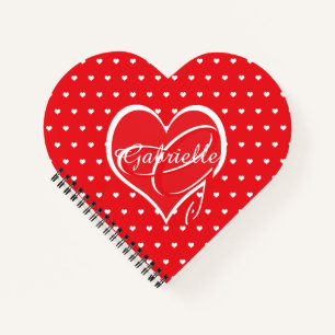Cute White Hearts met Red & White Hearts Monogram Notitieboek