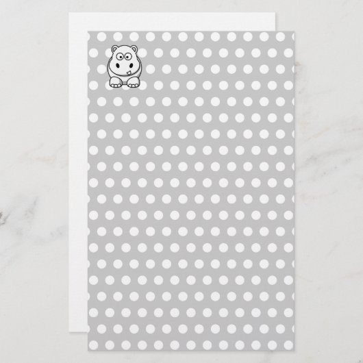 Cute White Hippo Briefpapier (Voorkant / Achterkant)