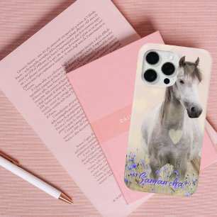 Cute White Horse Purple Flower Case-Mate iPhone Ho 15 Pro Max Hoesje