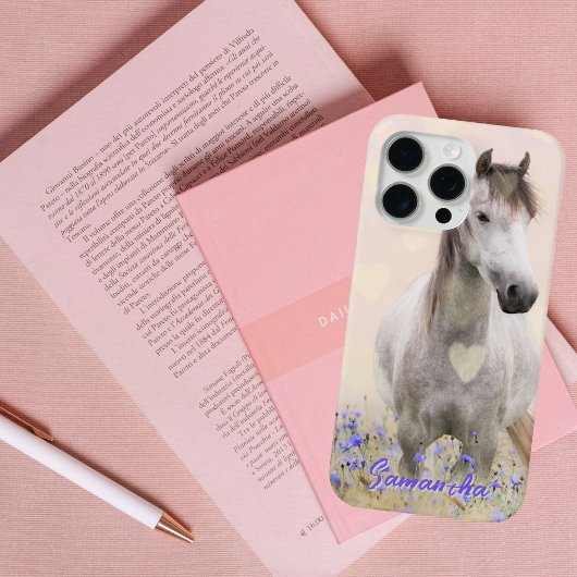 Cute White Horse Purple Flower Case-Mate iPhone Ho Case