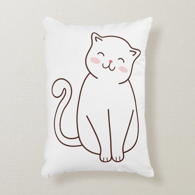 Cute White Kawaii Smiling Cat Accent Kussen (Voorkant(Verticaal))