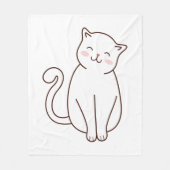 Cute White Kawaii Smiling Cat Fleece Deken (Voorkant)