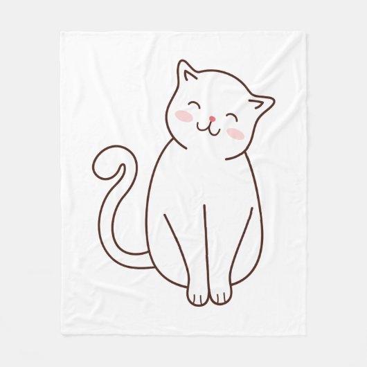 Cute White Kawaii Smiling Cat Fleece Deken (Voorkant)