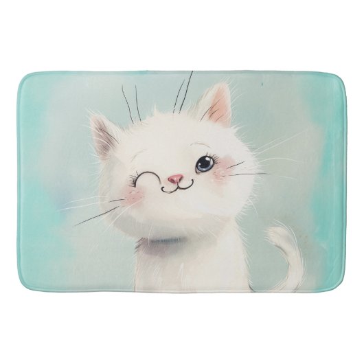 Cute White Kitten Badmat (Voorkant)