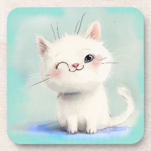 Cute White Kitten Bier Onderzetter