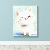 Cute White Kitten Canvas Afdruk (Insitu (Houten vloer))