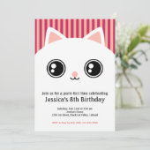 Cute White Kitten Cat Face Kids Birthday Invite Kaart (Staand voorkant)