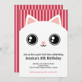 Cute White Kitten Cat Face Kids Birthday Invite Kaart (Voorkant / Achterkant)