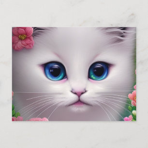Cute White Kitten Chibi Briefkaart