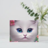 Cute White Kitten Chibi Briefkaart (Staand voorkant)
