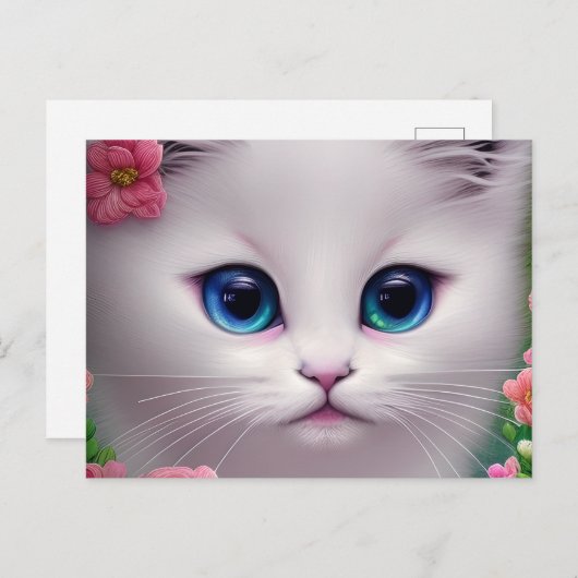 Cute White Kitten Chibi Briefkaart (Voorkant / Achterkant)