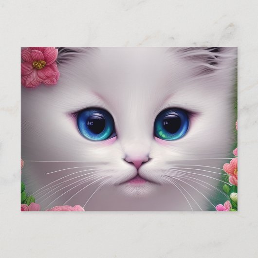 Cute White Kitten Chibi Briefkaart (Voorkant)