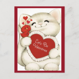 Cute White Kitten en Red Bird  Valentijn Briefkaart