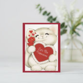 Cute White Kitten en Red Bird  Valentijn Briefkaart (Staand voorkant)