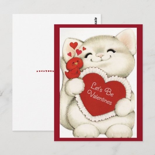Cute White Kitten en Red Bird Valentijn Briefkaart (Voorkant / Achterkant)
