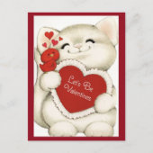 Cute White Kitten en Red Bird Valentijn Briefkaart (Voorkant)