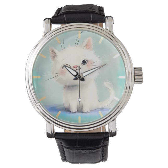 Cute White Kitten Horloge (Voorkant)