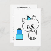 Cute White Kitten in een Blue Birthday Pet. Kaart (Voorkant / Achterkant)