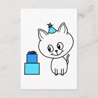 Cute White Kitten in een Blue Birthday Pet. Kaart