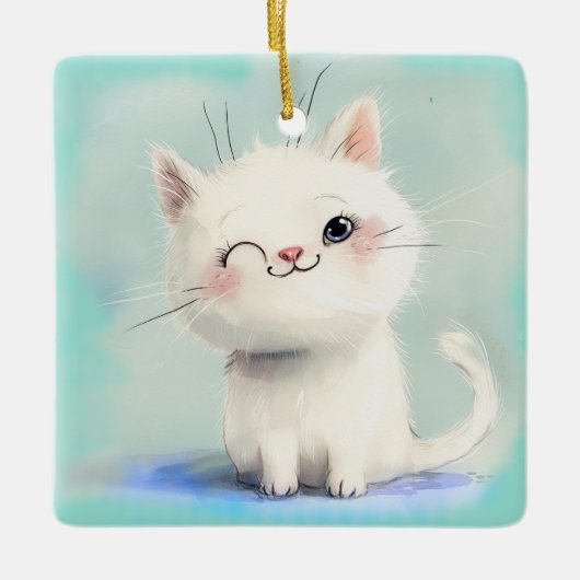 Cute White Kitten Keramisch Ornament (Voorkant)