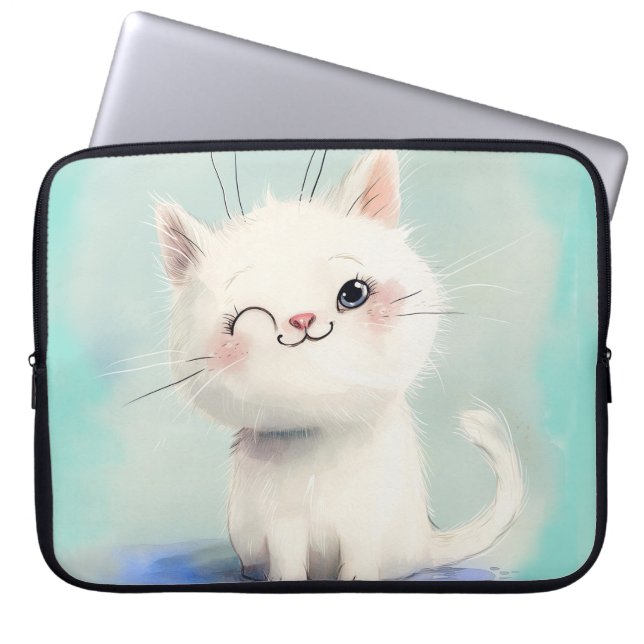 Cute White Kitten Laptop Sleeve (Voorkant)