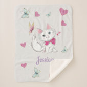 Cute White Kitten met Butterfly op pastel Sherpa Deken (Voorkant)