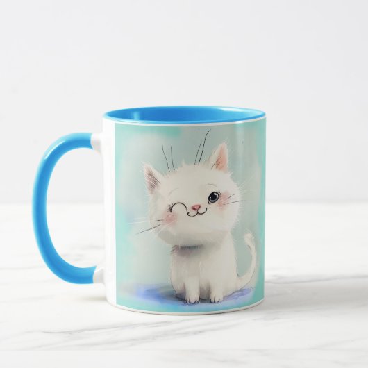 Cute White Kitten Mok (Links)
