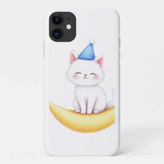Cute White Kitten on Moon iPhone / iPad case (Achterkant)