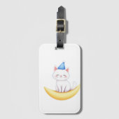 Cute White Kitten on Moon Luggage Tag Bagagelabel (Voorkant (verticaal))