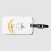 Cute White Kitten on Moon Luggage Tag Bagagelabel (Voorkant (horizontaal))