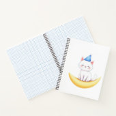 Cute White Kitten on Moon Spiral Notebook Notitieboek (Binnen)