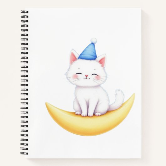 Cute White Kitten on Moon Spiral Notebook Notitieboek (Voorkant)