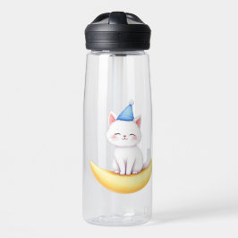 Cute White Kitten on Moon Water Bottle Waterfles