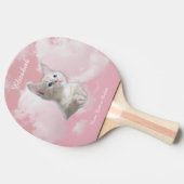 Cute White Kitten Pink Sky Clouds Name, Extra Text Tafeltennisbatje (Zijkant)