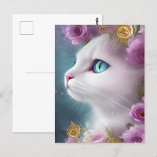 Cute White Kitten Portrait Briefkaart
