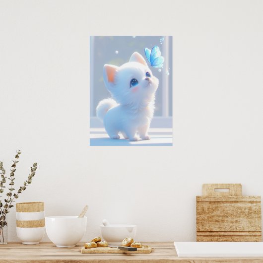 Cute White Kitten Poster (Keuken)