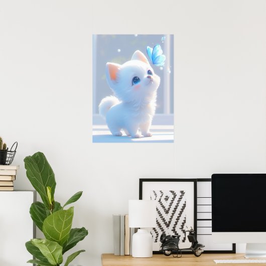 Cute White Kitten Poster (Thuiskantoor)