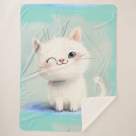 Cute White Kitten Sherpa Deken (Voorkant)