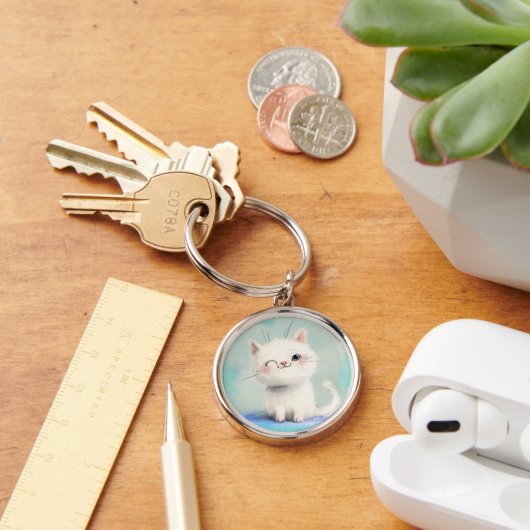 Cute White Kitten Sleutelhanger (Bureau)