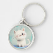 Cute White Kitten Sleutelhanger (Voorkant)