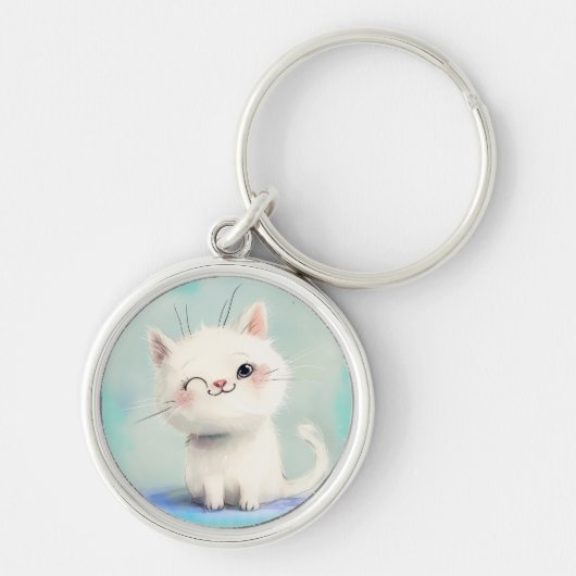 Cute White Kitten Sleutelhanger (Voorkant)