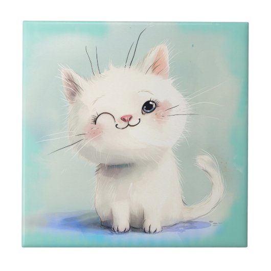 Cute White Kitten Tegeltje (Voorkant)