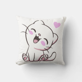Cute White Kitten Throw Pillow Kussen