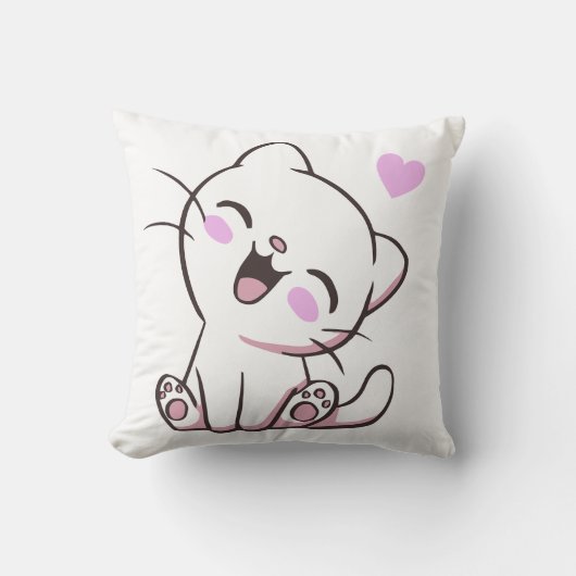 Cute White Kitten Throw Pillow Kussen (Voorkant)