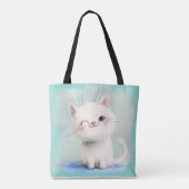 Cute White Kitten Tote Bag (Achterkant)