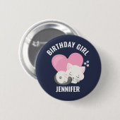 Cute White Kitty Cat met Roze Heart Birthday Girl Ronde Button 5,7 Cm (Voorkant /achterkant)