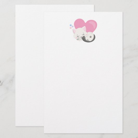 Cute White Kitty Cat Slaping Briefpapier (Voorkant / Achterkant)