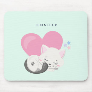 Cute White Kitty Cat Slaping Muismat