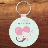 Cute White Kitty Cat Slaping Sleutelhanger (Voorkant)