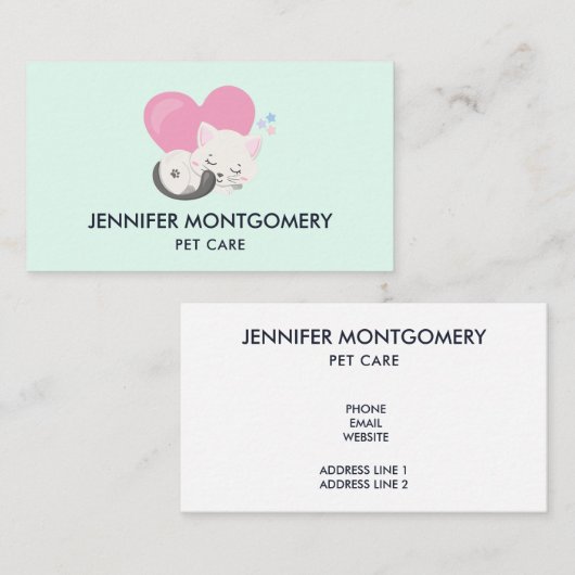 Cute White Kitty Cat Slaping Visitekaartje (Voorkant / Achterkant)